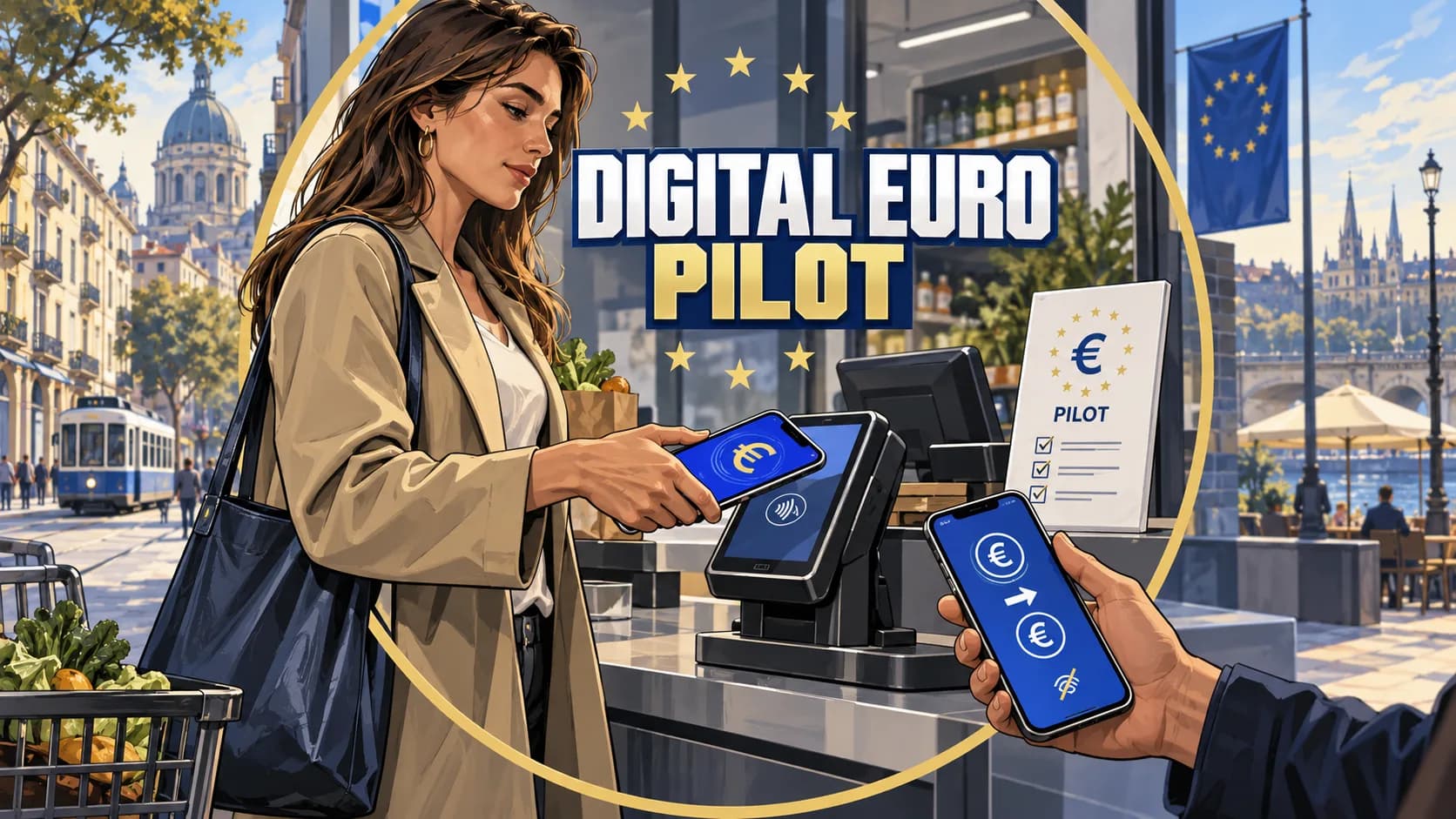 A blue blank value disc moving between two abstract payment arches